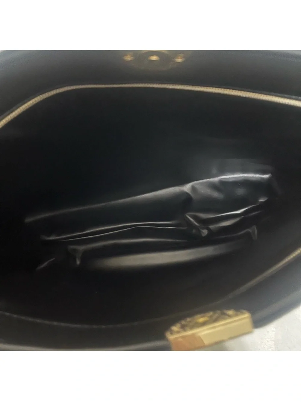 Bergdorf Goodman Black Leather Beauty Bag with Gold Accent